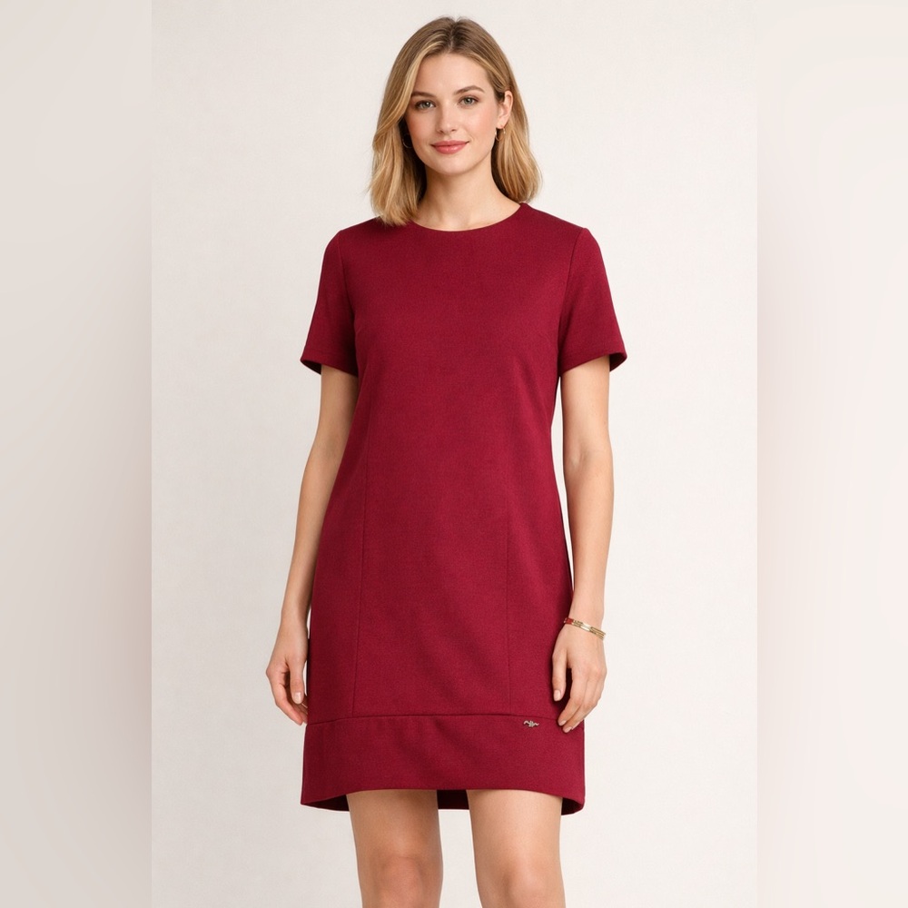 Longchamp Paris Burgundy Wool Blend Shift Dress Made in France NWT Size S